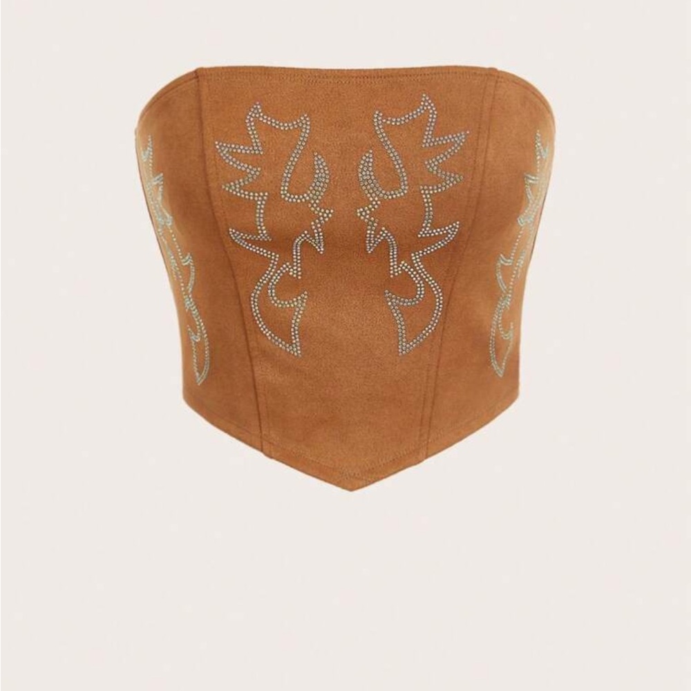 Brown Suede Corset with Embroidered Design